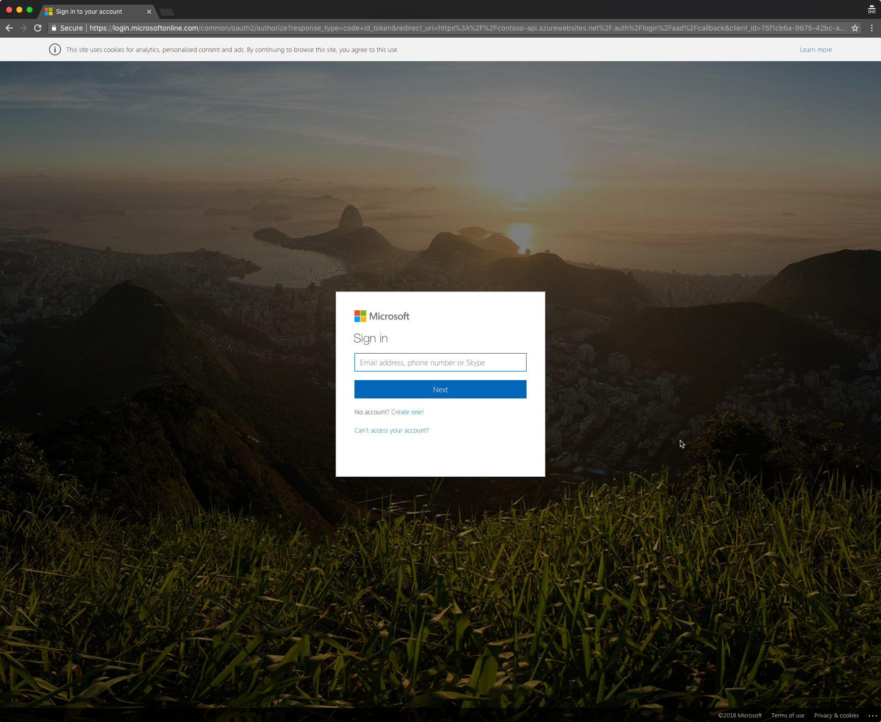 Azure AD login page