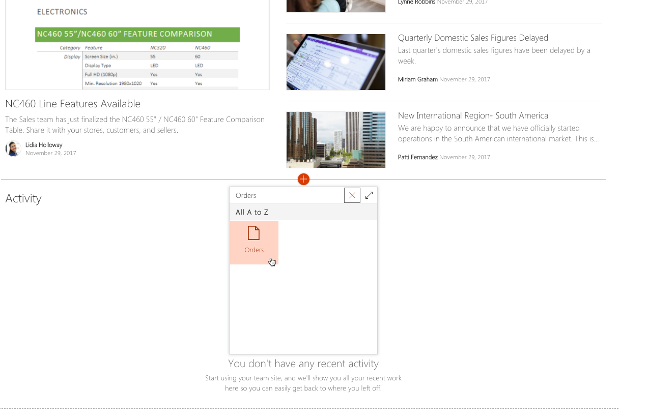 'Orders' typed in the toolbox. Orders web part displayed in the toolbox