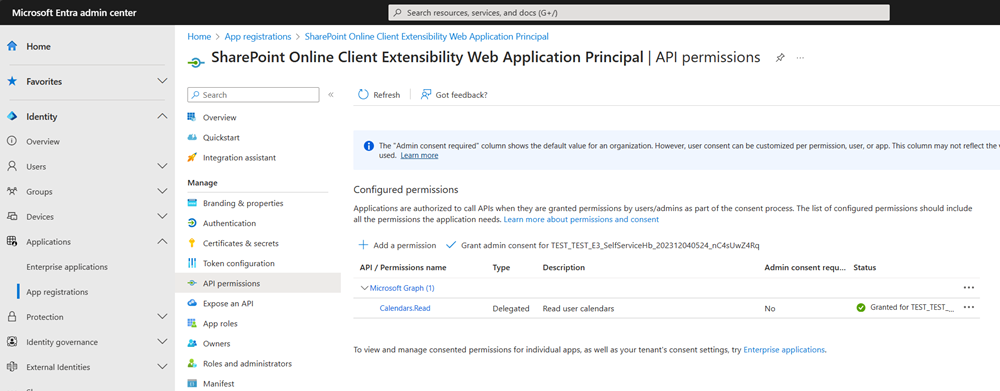 Microsoft Entra admin center app permissions