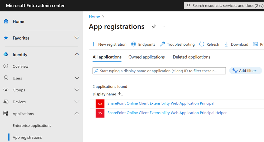 Microsoft Entra admin center app registration