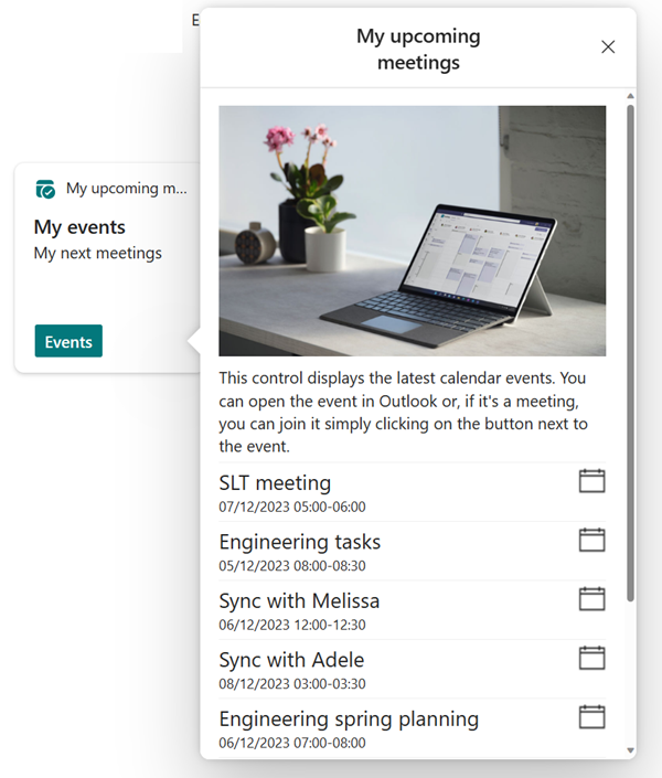 Screenshot of an ACE Quick View showing upcoming meetings