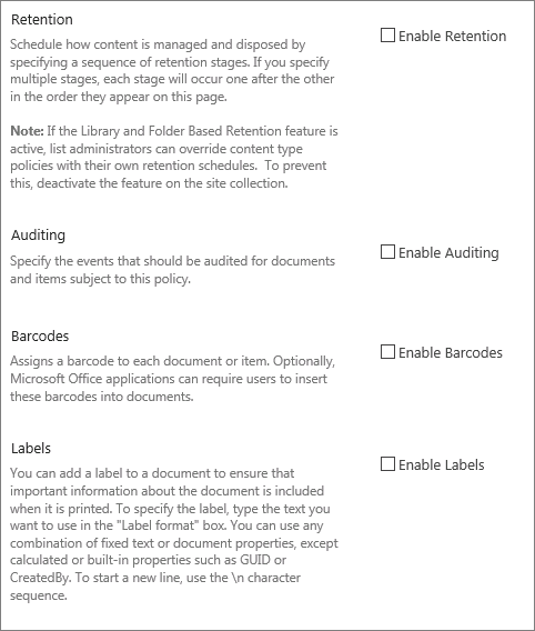 Types of content policies.