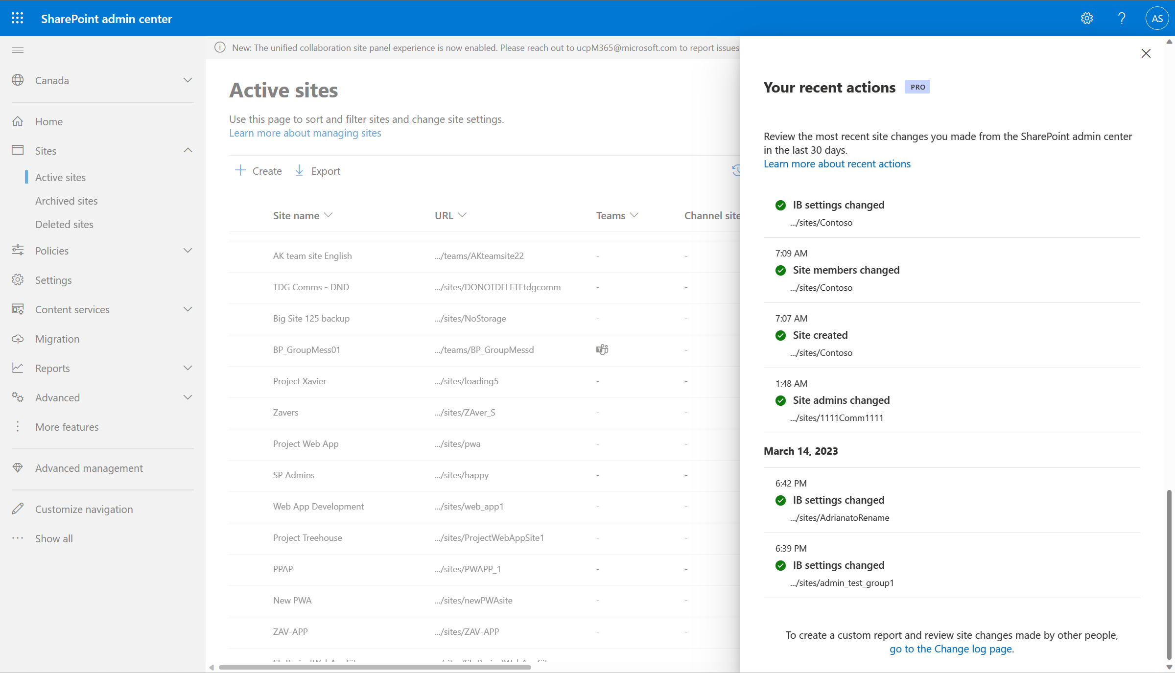 Screenshot of Recent admin actions panel