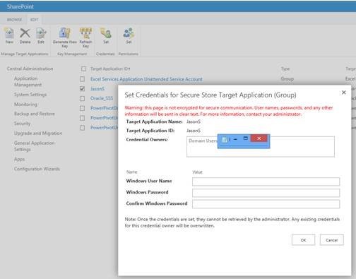 set credentials for secure store target application