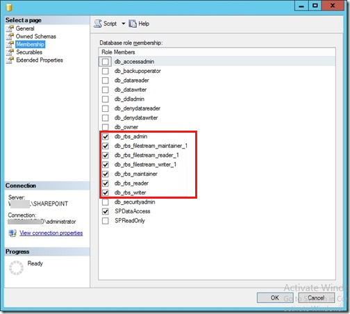 Screenshot that shows the application pool account permissions dialog box