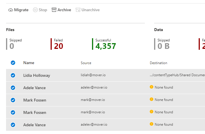 Select accounts to migrate