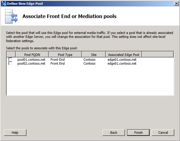 Associate Front End Pools dialog box.