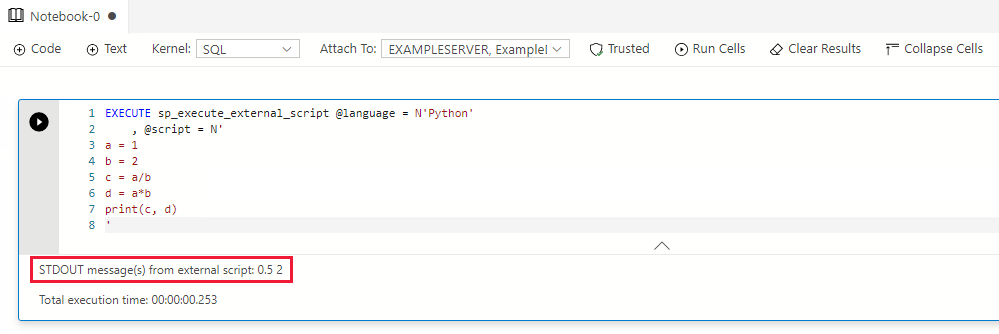 Azure Data Studio SQL Notebook Python code output
