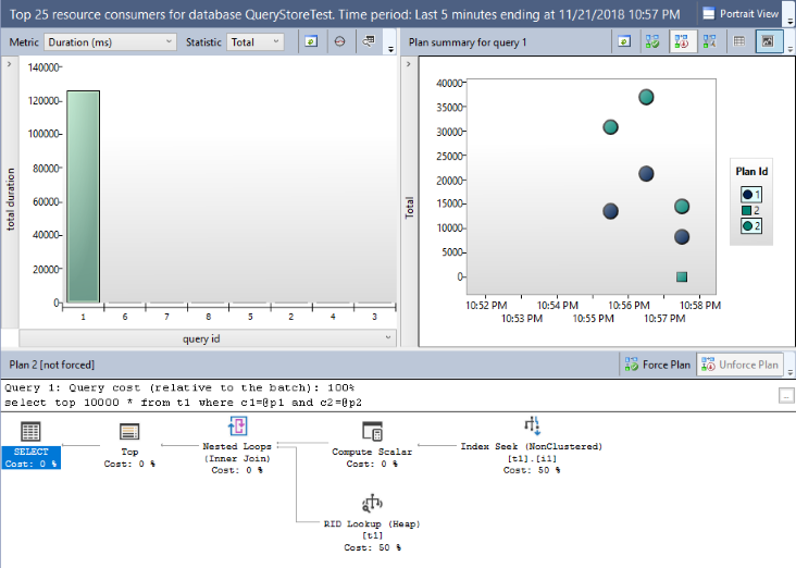 Select two plans in Query Store