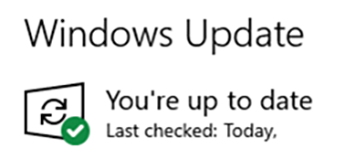 Screenshot of Windows Update 'You're up to date' notification.