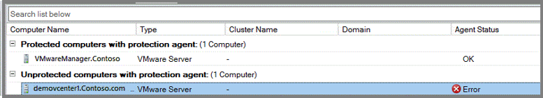 Screenshot of the Example vmware server with broken credentials.