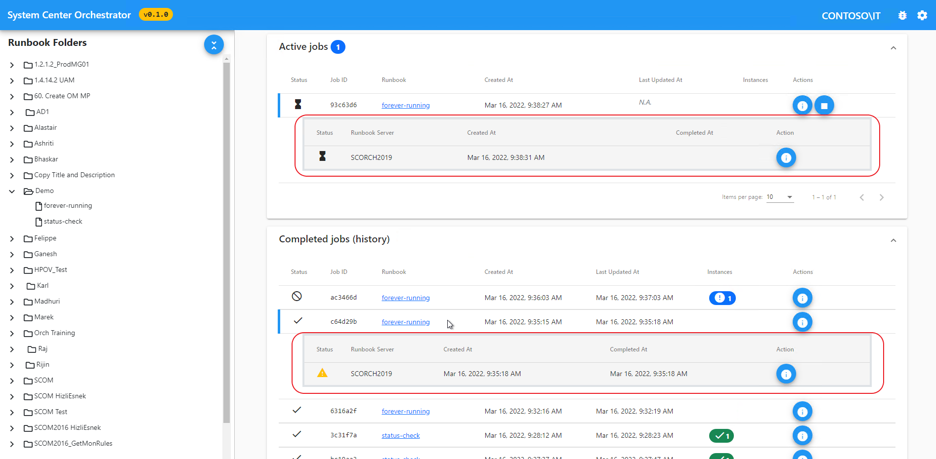 Screenshot showing the dashboard history.