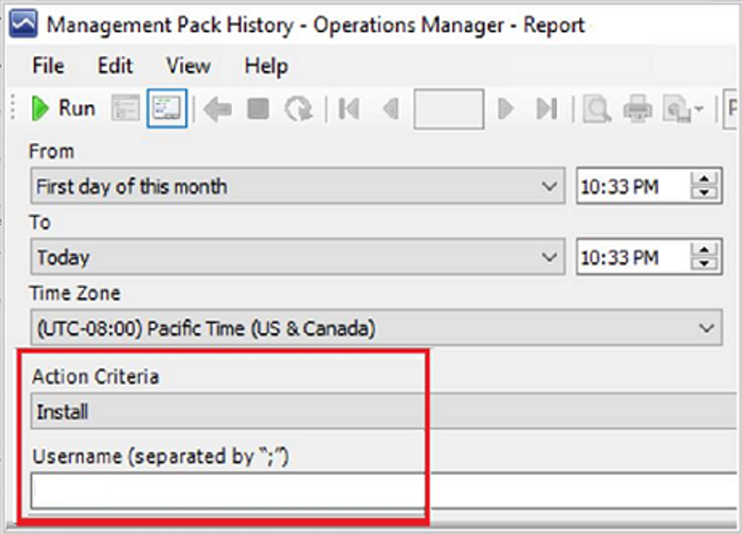 Screenshot of the Management pack history.