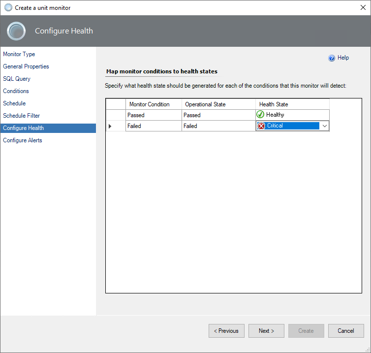 Screenshot that shows configuring health for the first example.