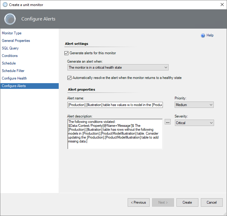 Screenshot that shows configuring alerts for the second example.