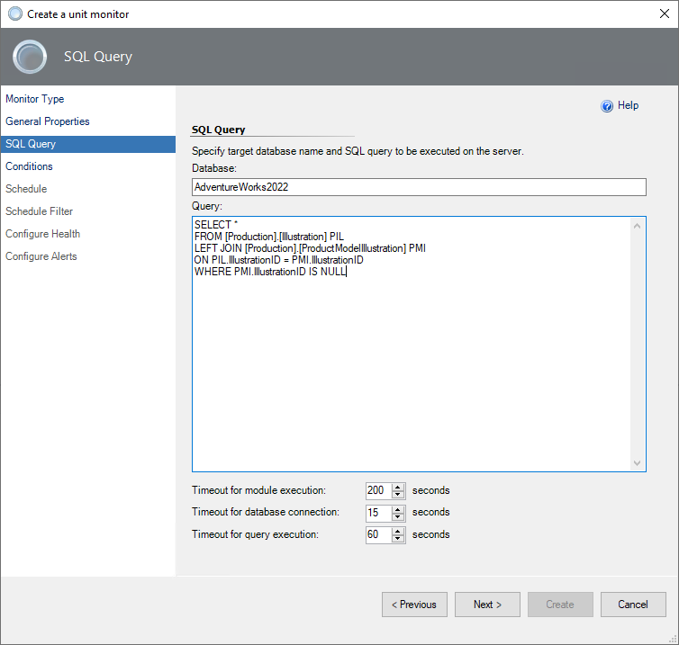 Screenshot that shows a target database name and SQL query for the second example.