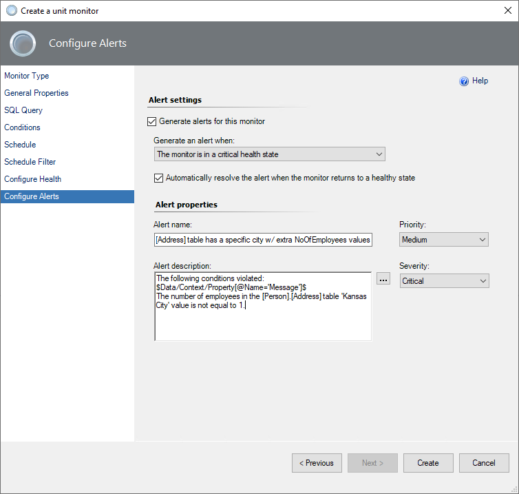 Screenshot that shows configuring alerts for the third example.