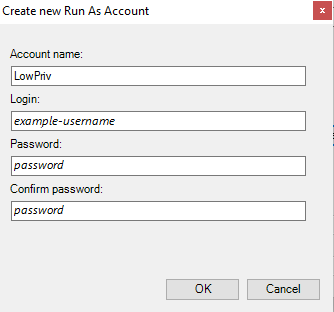 Screenshot of Run As account.