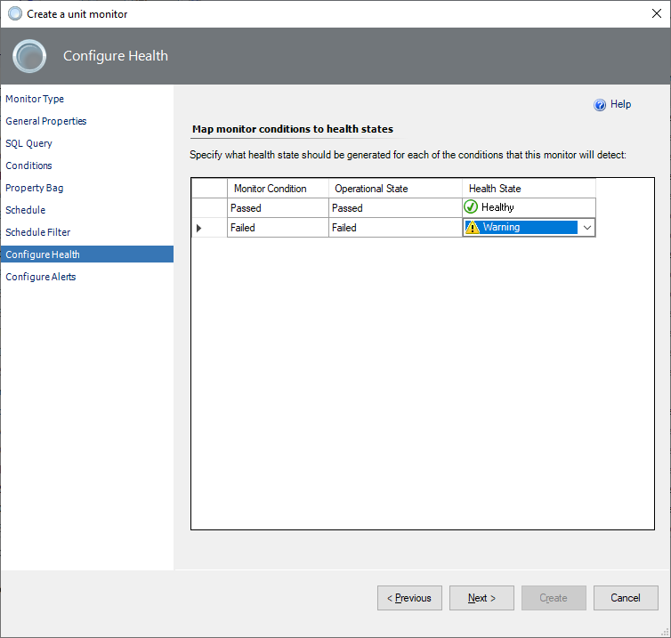 Screenshot of configuring health.