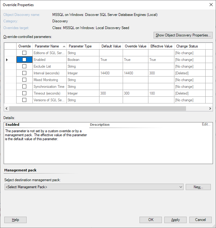 Screenshot showing Override properties.