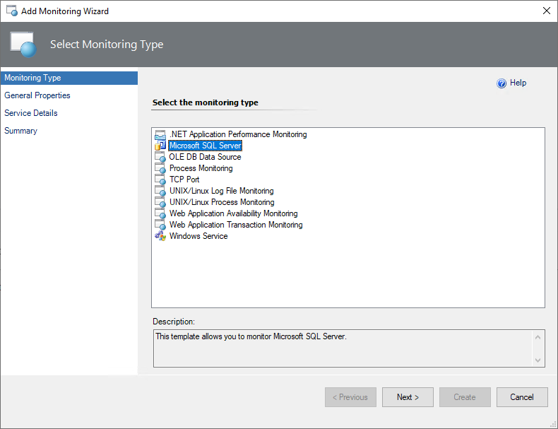 Screenshot showing selecting SQL Server.