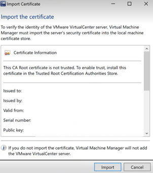 Screenshot showing Import certificates option.