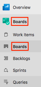 Screenshot of Azure DevOps that shows the location of the Boards menu.