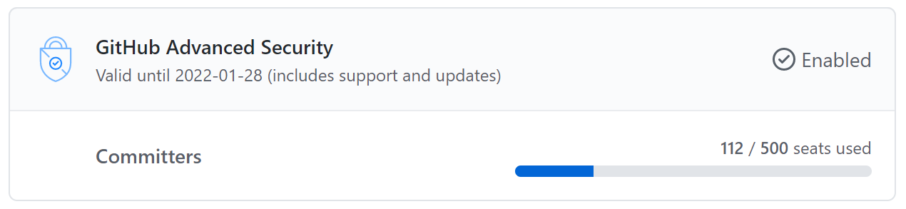 screenshot showing GitHub Advanced Security in enterprise licensing settings