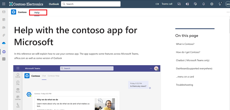 Screenshot shows Contoso app in Outlook.