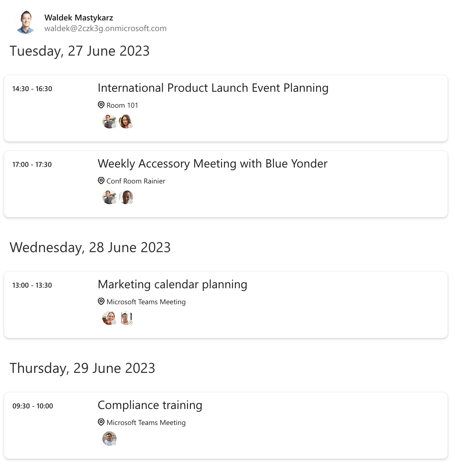 Microsoft Graph Toolkit Agenda component behavior with attributes.