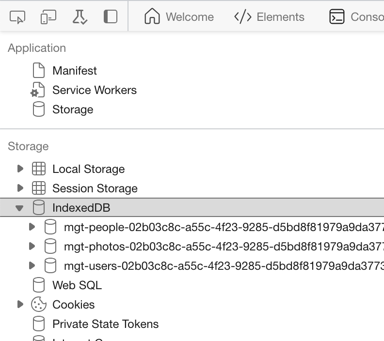 Screenshot of the IndexedDB section with data highlighted in browser's developer tools.