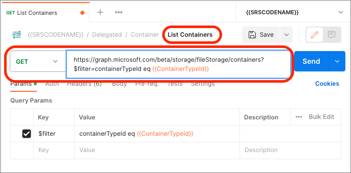 Screenshot of the List Containers request.