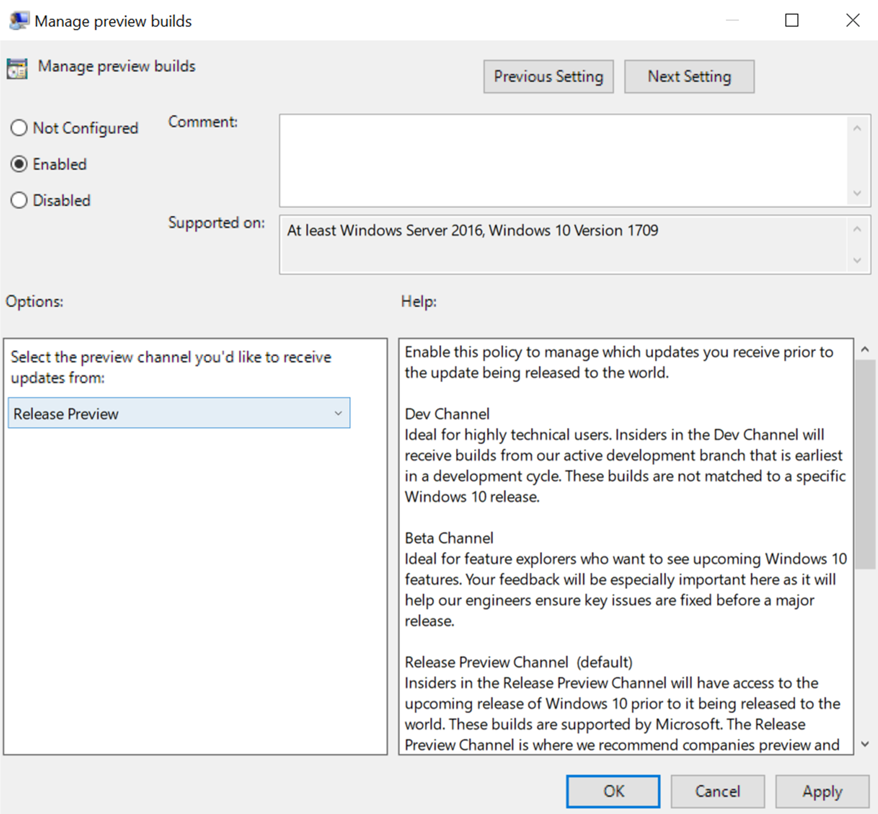 Figure 4. Manage preview builds.