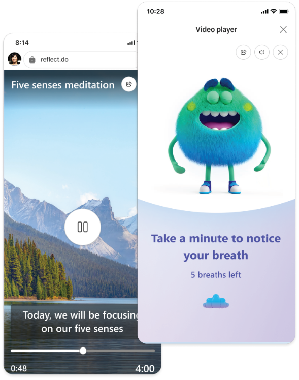 Screenshot of brain break activities in Reflect.