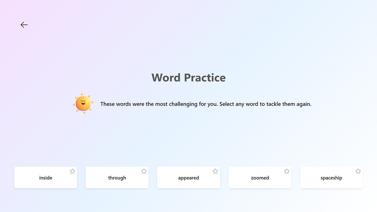 Screenshot of the Word Practice screen prompting the learner to choose the words they want to practice.