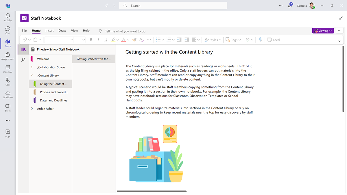 Screenshot of the Getting started page for the Content Library of a staff team in Microsoft Teams for Education.