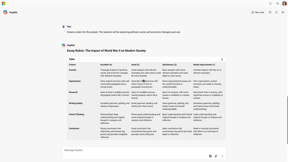 Screenshot of sample prompt and response #2. Select the following link for the accessible PDF version.