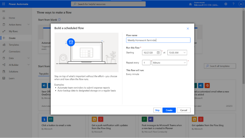 Screenshot of build a scheduled flow.