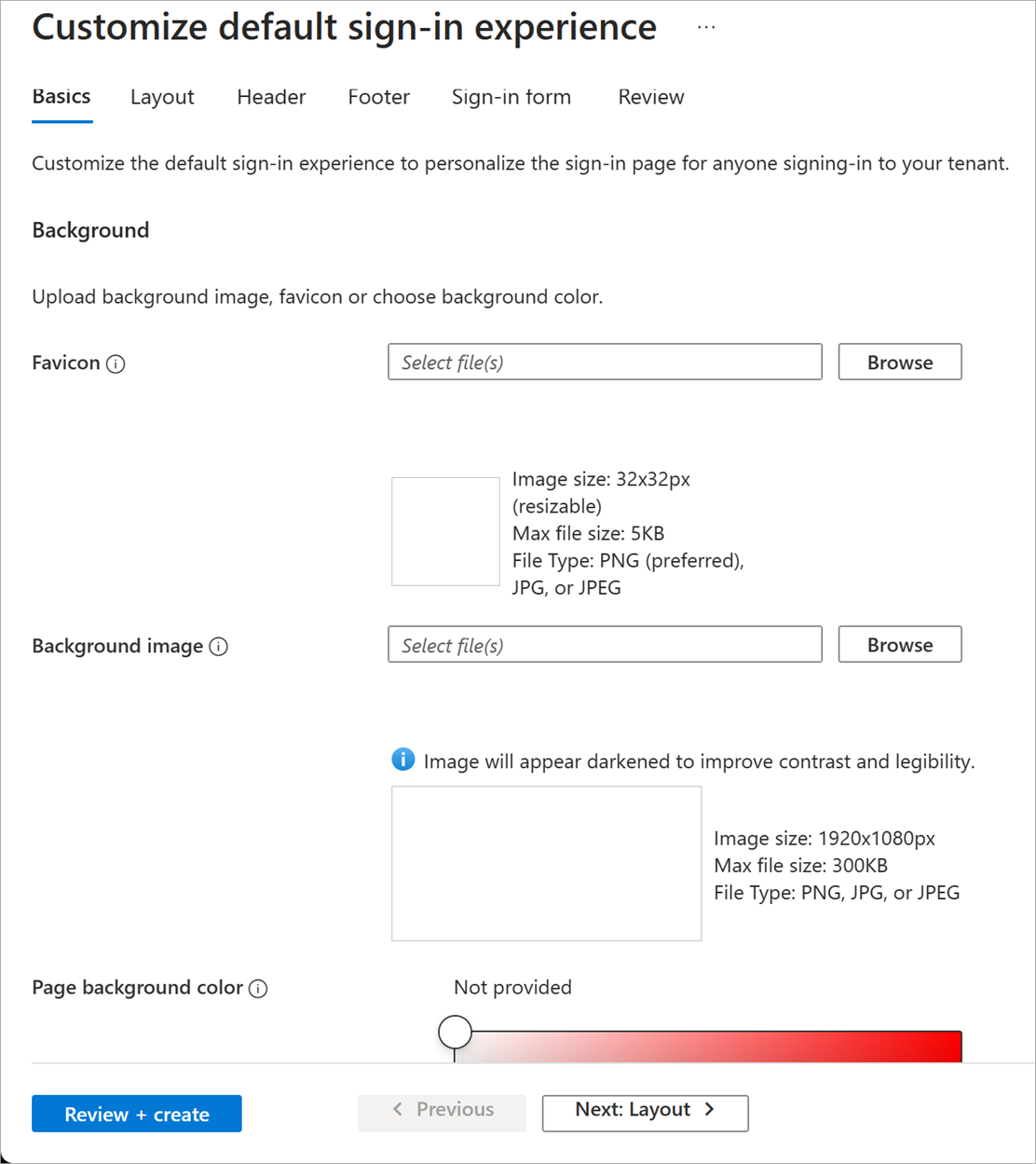 Screenshot that shows the configure company branding form.