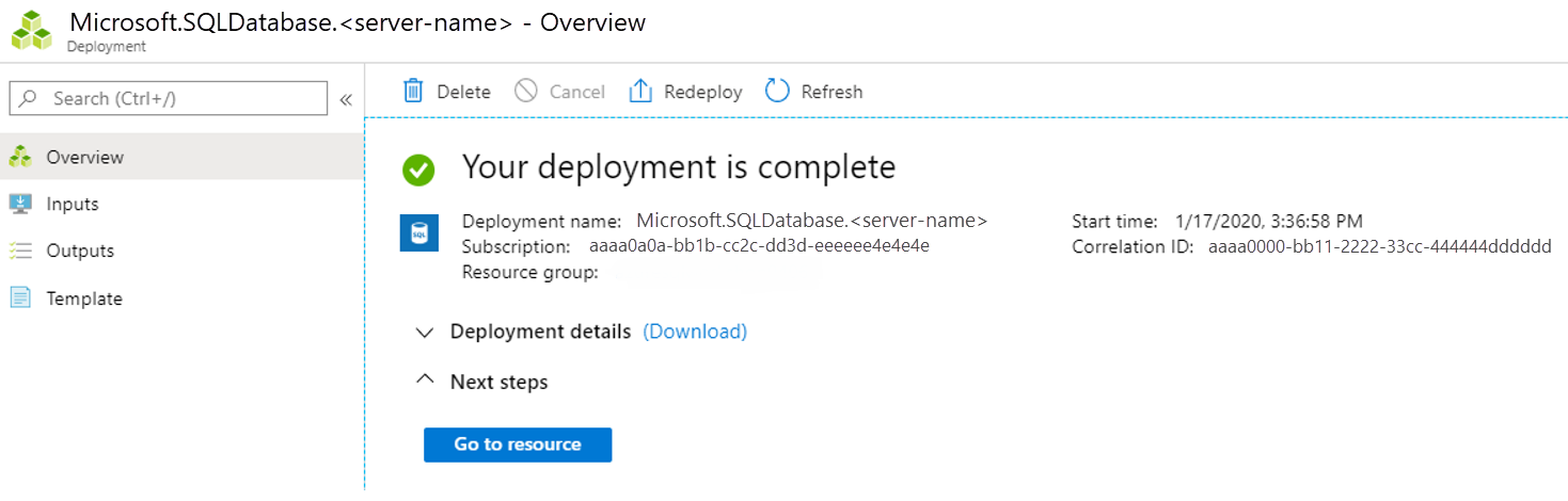 Screenshot that shows deployment is complete.