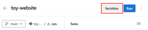 Screenshot of Azure DevOps that shows the pipeline editor, with the Variables button highlighted.