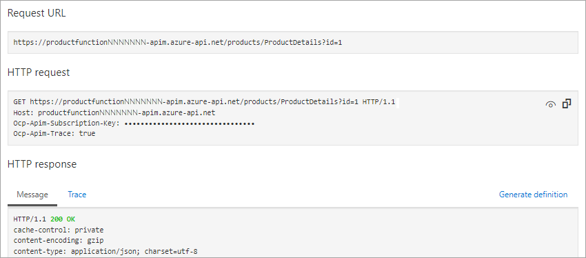 Screenshot showing the **Http request** and **HTTP response** message.