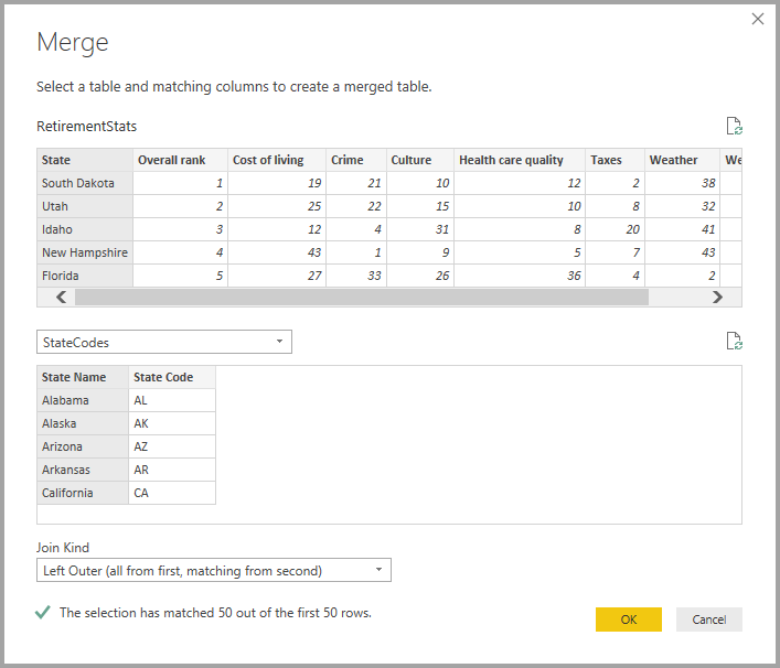 Merge dialog box