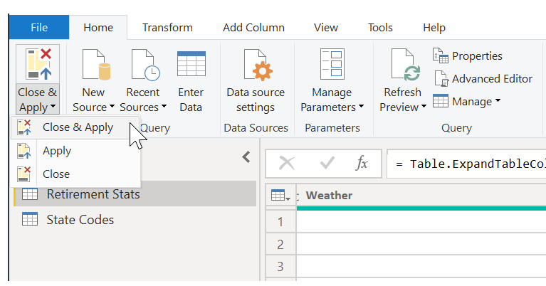 Close and apply data settings