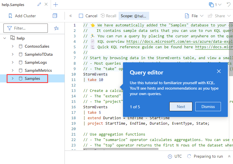 Secreenshot of query window in ADX.