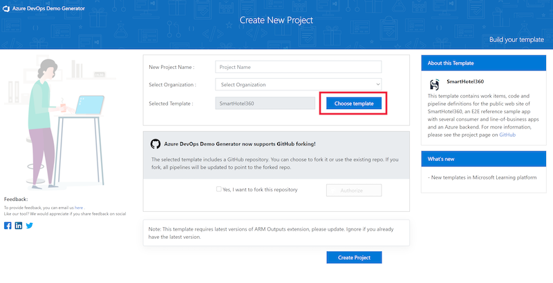 Screenshot that shows how to choose a template.