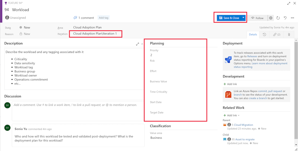 Screenshot that shows different ways to record workload prioritization.