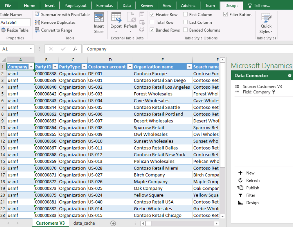 Spreadsheet with customer data