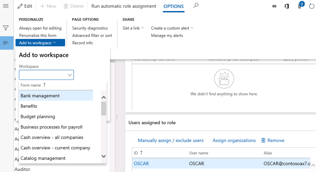 Options, Personalize, Add to workspace