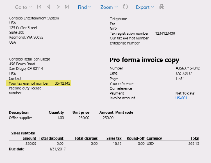 The report with tax exempt number